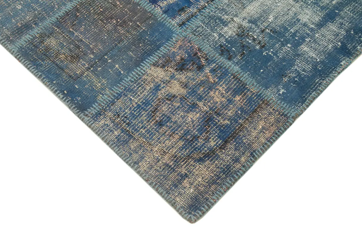 Patchwork Mavi Pamuk Üzerine Yün El Dokuma Kilim-141x205 - Görsel 4