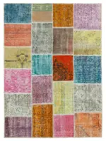 Patchwork Multi Pamuk Üzerine Yün El Dokuma Kilim-144x197