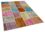 Patchwork Multi Pamuk Üzerine Yün El Dokuma Kilim-144x197 - Görsel 2