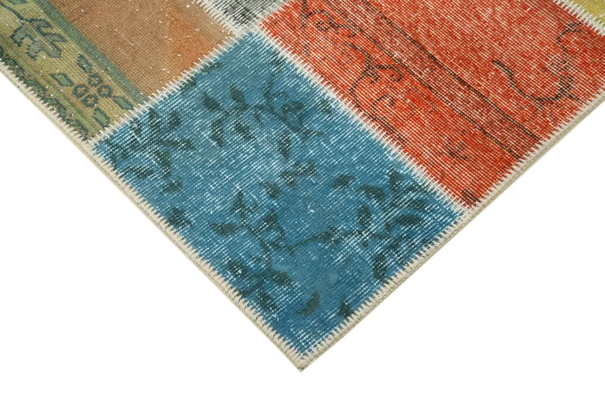 Patchwork Multi Pamuk Üzerine Yün El Dokuma Kilim-144x197 - Görsel 4