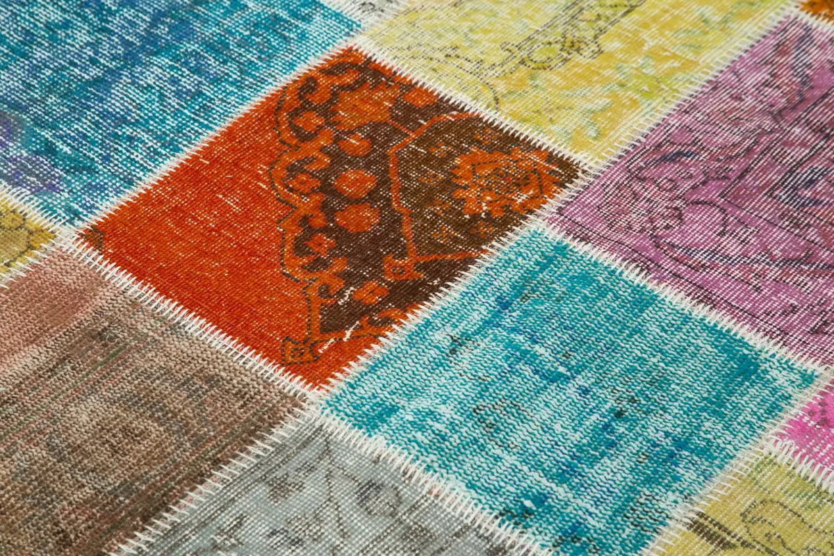 Patchwork Multi Pamuk Üzerine Yün El Dokuma Kilim-144x197 - Görsel 5