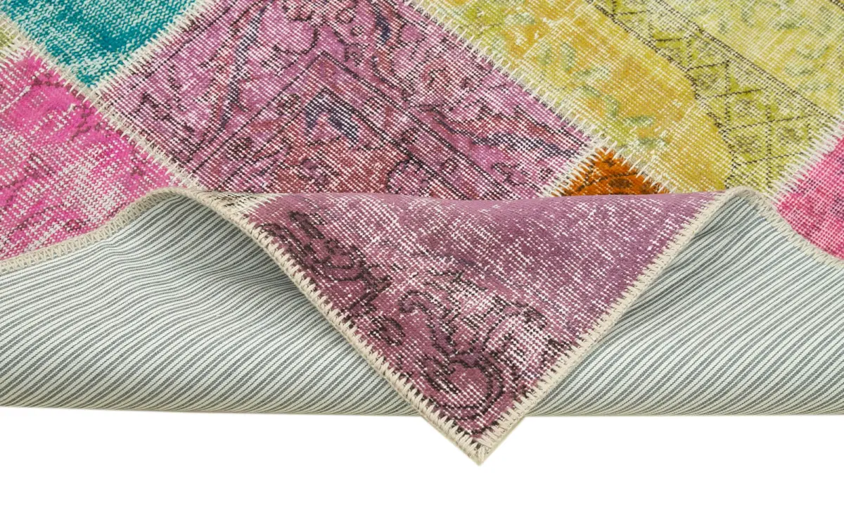 Patchwork Multi Pamuk Üzerine Yün El Dokuma Kilim-144x197 - Görsel 6