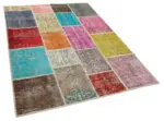 Patchwork Multi Pamuk Üzerine Yün El Dokuma Kilim-146x205 - Görsel 2