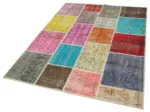 Patchwork Multi Pamuk Üzerine Yün El Dokuma Kilim-146x205 - Görsel 3
