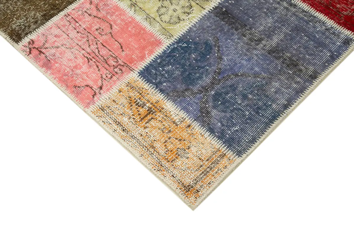 Patchwork Multi Pamuk Üzerine Yün El Dokuma Kilim-146x205 - Görsel 4
