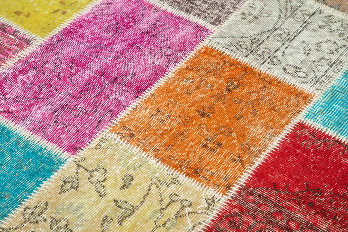 Patchwork Multi Pamuk Üzerine Yün El Dokuma Kilim-146x205 - Görsel 5