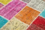 Patchwork Multi Pamuk Üzerine Yün El Dokuma Kilim-146x205 - Görsel 5