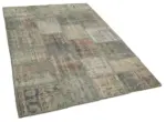 Patchwork Gri Pamuk Üzerine Yün El Dokuma Kilim-138x204 - Görsel 2