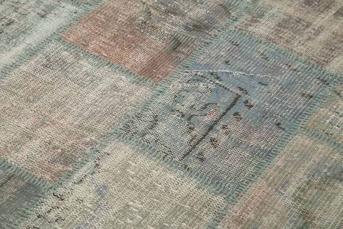 Patchwork Gri Pamuk Üzerine Yün El Dokuma Kilim-138x204 - Görsel 5