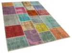 Patchwork Multi Pamuk Üzerine Yün El Dokuma Kilim-144x209 - Görsel 2