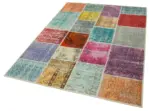 Patchwork Multi Pamuk Üzerine Yün El Dokuma Kilim-144x209 - Görsel 3