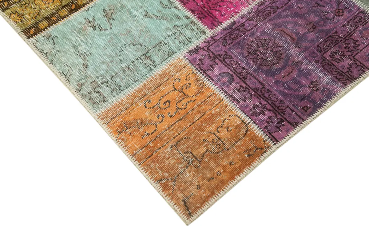 Patchwork Multi Pamuk Üzerine Yün El Dokuma Kilim-144x209 - Görsel 4