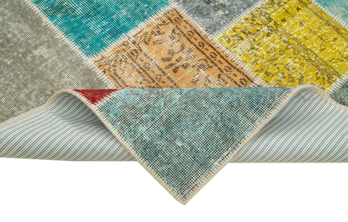 Patchwork Multi Pamuk Üzerine Yün El Dokuma Kilim-144x209 - Görsel 6