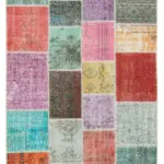 Patchwork Multi Pamuk Üzerine Yün El Dokuma Kilim-145x204