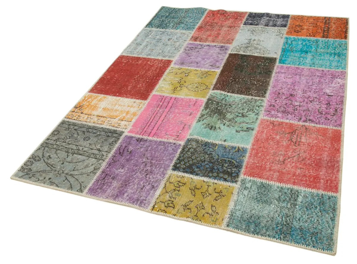 Patchwork Multi Pamuk Üzerine Yün El Dokuma Kilim-145x204 - Görsel 3