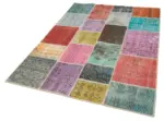 Patchwork Multi Pamuk Üzerine Yün El Dokuma Kilim-145x204 - Görsel 3