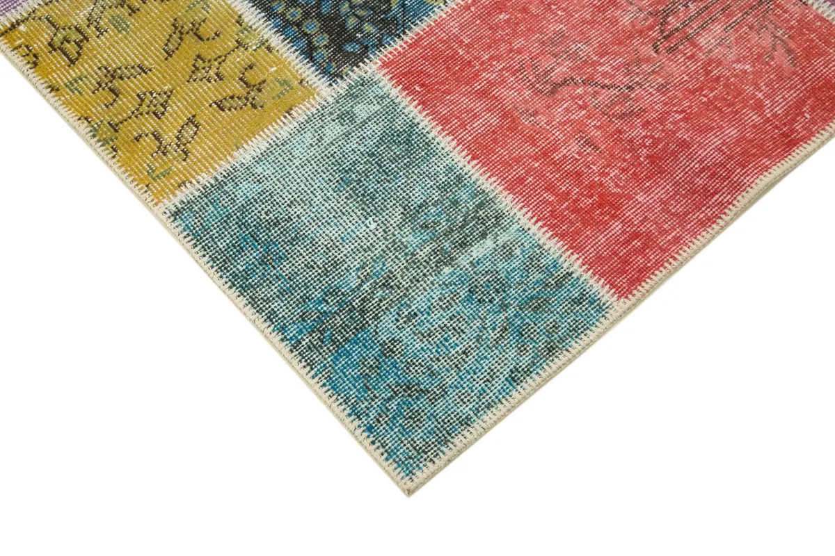 Patchwork Multi Pamuk Üzerine Yün El Dokuma Kilim-145x204 - Görsel 4