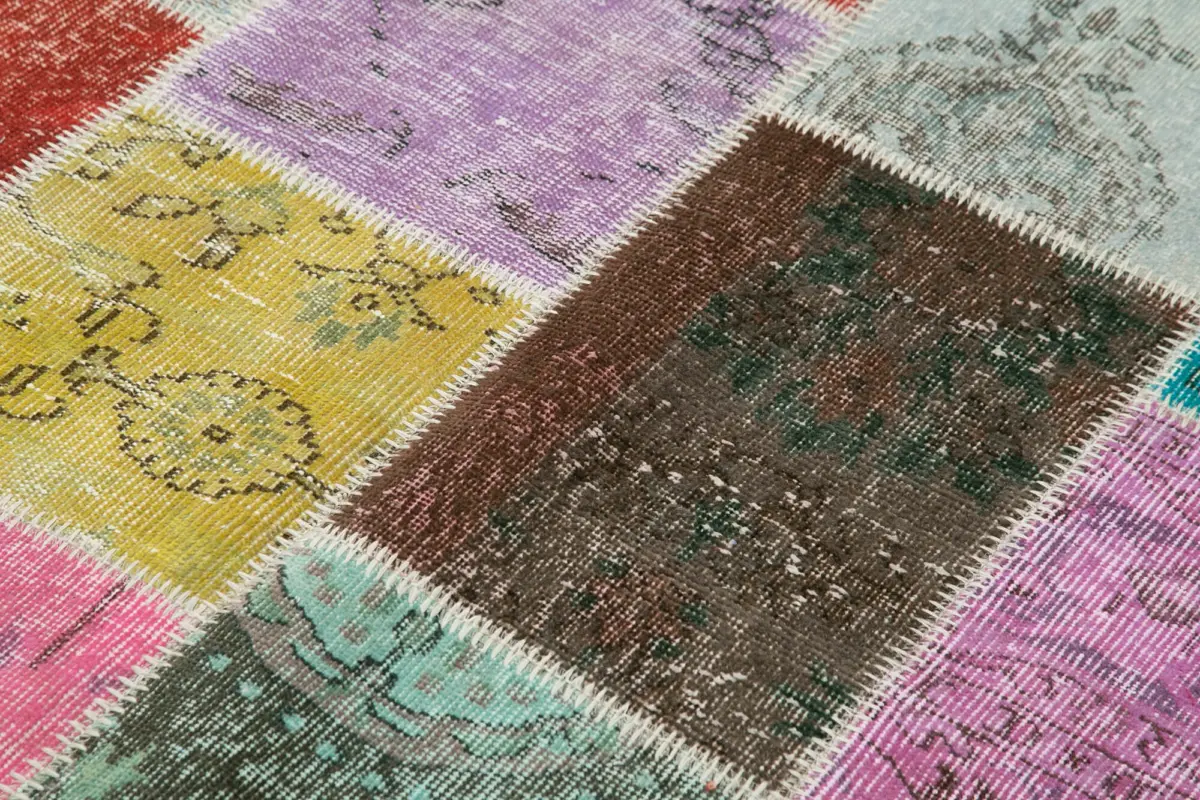 Patchwork Multi Pamuk Üzerine Yün El Dokuma Kilim-145x204 - Görsel 5