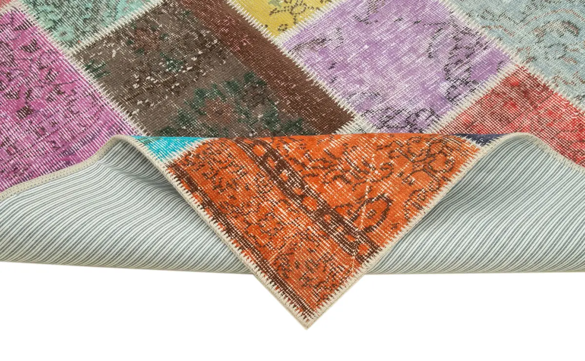 Patchwork Multi Pamuk Üzerine Yün El Dokuma Kilim-145x204 - Görsel 6