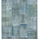 Patchwork Mavi Pamuk Üzerine Yün El Dokuma Kilim-134x205