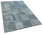 Patchwork Mavi Pamuk Üzerine Yün El Dokuma Kilim-134x205 - Görsel 2