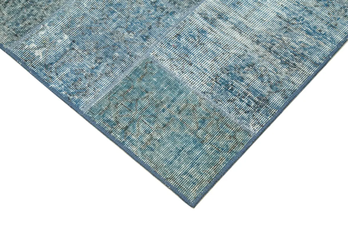 Patchwork Mavi Pamuk Üzerine Yün El Dokuma Kilim-134x205 - Görsel 4