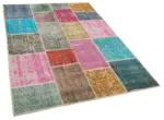 Patchwork Multi Pamuk Üzerine Yün El Dokuma Kilim-143x203 - Görsel 2