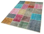 Patchwork Multi Pamuk Üzerine Yün El Dokuma Kilim-143x203 - Görsel 3