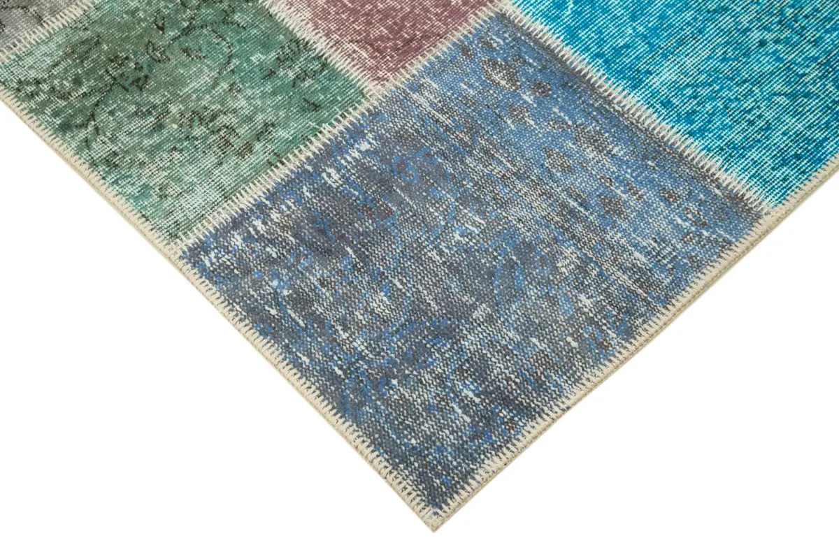 Patchwork Multi Pamuk Üzerine Yün El Dokuma Kilim-143x203 - Görsel 4