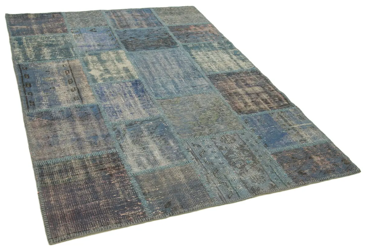 Patchwork Mavi Pamuk Üzerine Yün El Dokuma Kilim-149x206 - Görsel 2