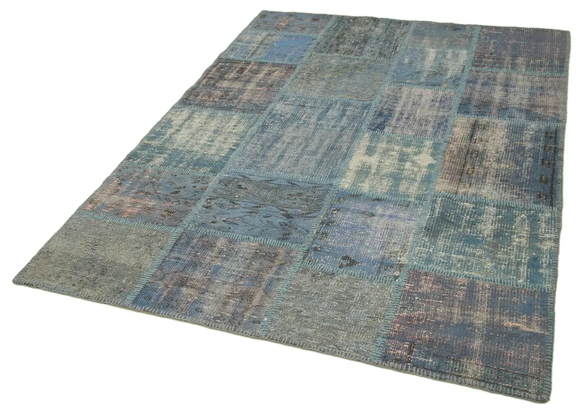 Patchwork Mavi Pamuk Üzerine Yün El Dokuma Kilim-149x206 - Görsel 3