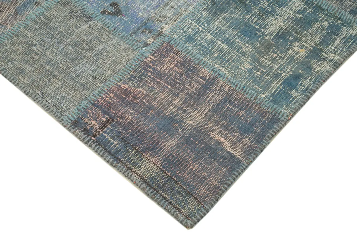 Patchwork Mavi Pamuk Üzerine Yün El Dokuma Kilim-149x206 - Görsel 4