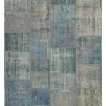 Patchwork Mavi Pamuk Üzerine Yün El Dokuma Kilim-150x203