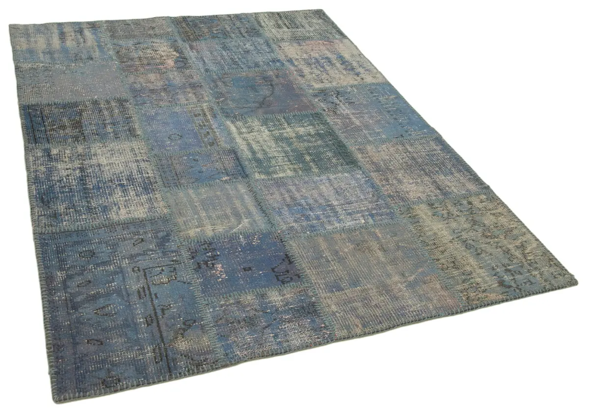 Patchwork Mavi Pamuk Üzerine Yün El Dokuma Kilim-150x203 - Görsel 2