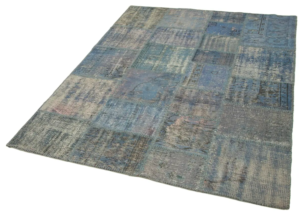 Patchwork Mavi Pamuk Üzerine Yün El Dokuma Kilim-150x203 - Görsel 3