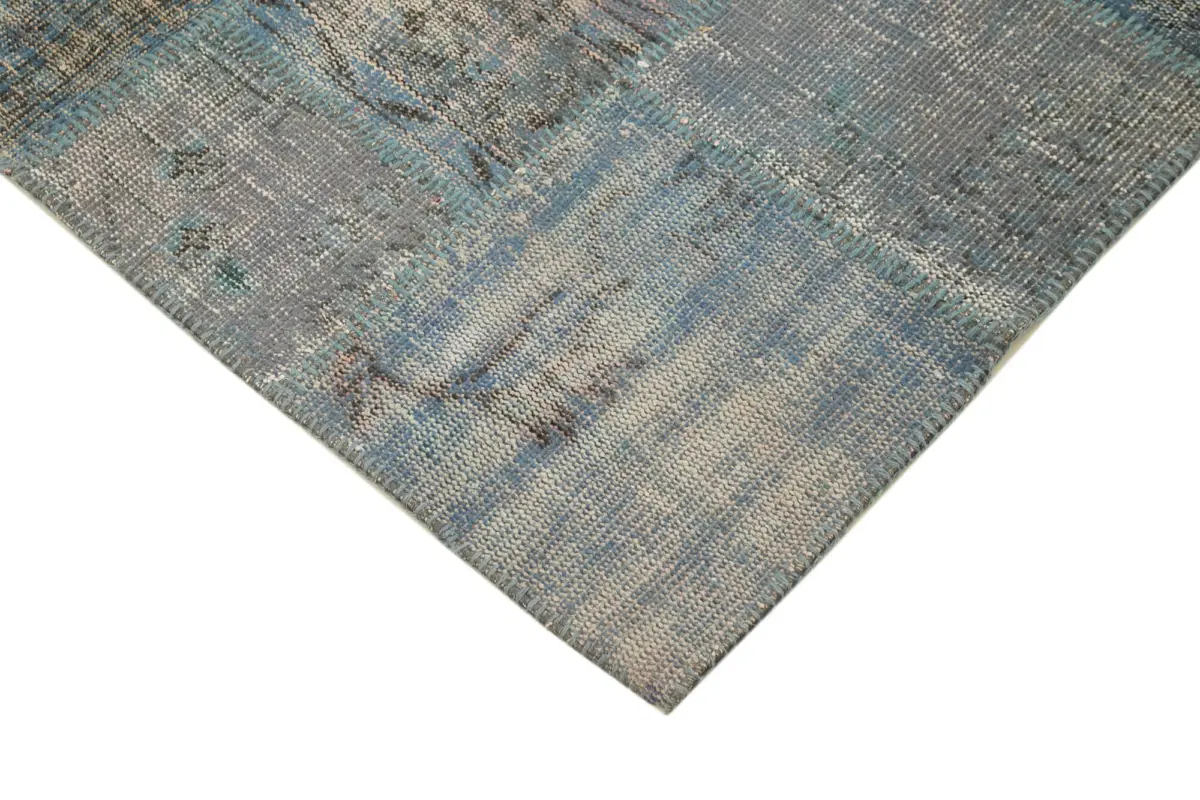 Patchwork Mavi Pamuk Üzerine Yün El Dokuma Kilim-150x203 - Görsel 4