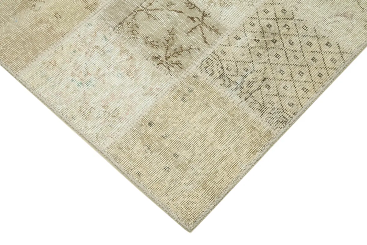 Patchwork Bej Pamuk Üzerine Yün El Dokuma Kilim-144x200 - Görsel 4