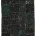 Patchwork Siyah Pamuk Üzerine Yün El Dokuma Kilim-146x209
