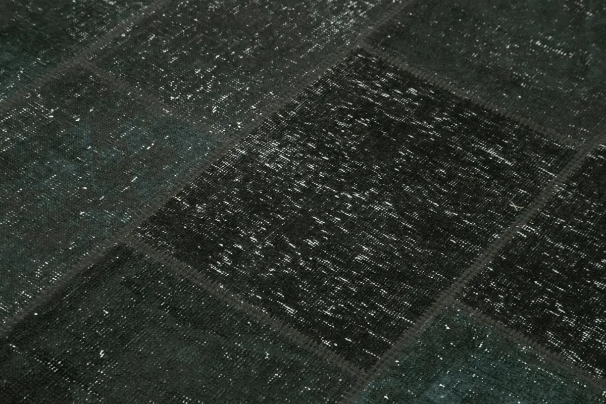 Patchwork Siyah Pamuk Üzerine Yün El Dokuma Kilim-146x209 - Görsel 5