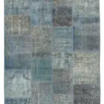 Patchwork Mavi Pamuk Üzerine Yün El Dokuma Kilim-135x200