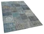 Patchwork Mavi Pamuk Üzerine Yün El Dokuma Kilim-135x200 - Görsel 2