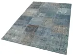 Patchwork Mavi Pamuk Üzerine Yün El Dokuma Kilim-135x200 - Görsel 3