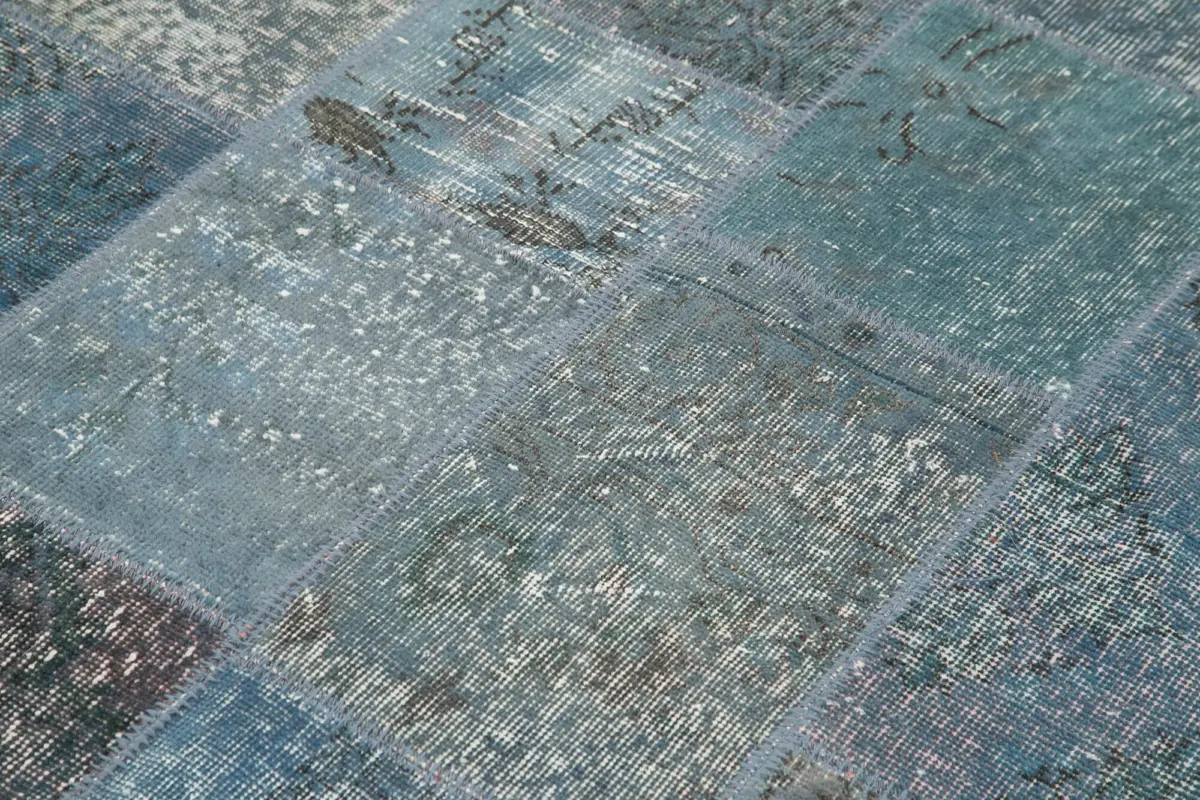 Patchwork Mavi Pamuk Üzerine Yün El Dokuma Kilim-135x200 - Görsel 5
