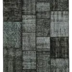 Patchwork Siyah Pamuk Üzerine Yün El Dokuma Kilim-135x206