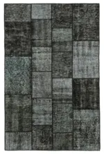 Patchwork Siyah Pamuk Üzerine Yün El Dokuma Kilim-135x206