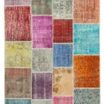 Patchwork Multi Pamuk Üzerine Yün El Dokuma Kilim-143x206