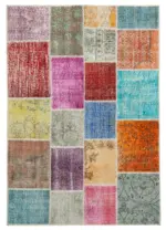 Patchwork Multi Pamuk Üzerine Yün El Dokuma Kilim-143x206