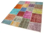 Patchwork Multi Pamuk Üzerine Yün El Dokuma Kilim-143x206 - Görsel 3
