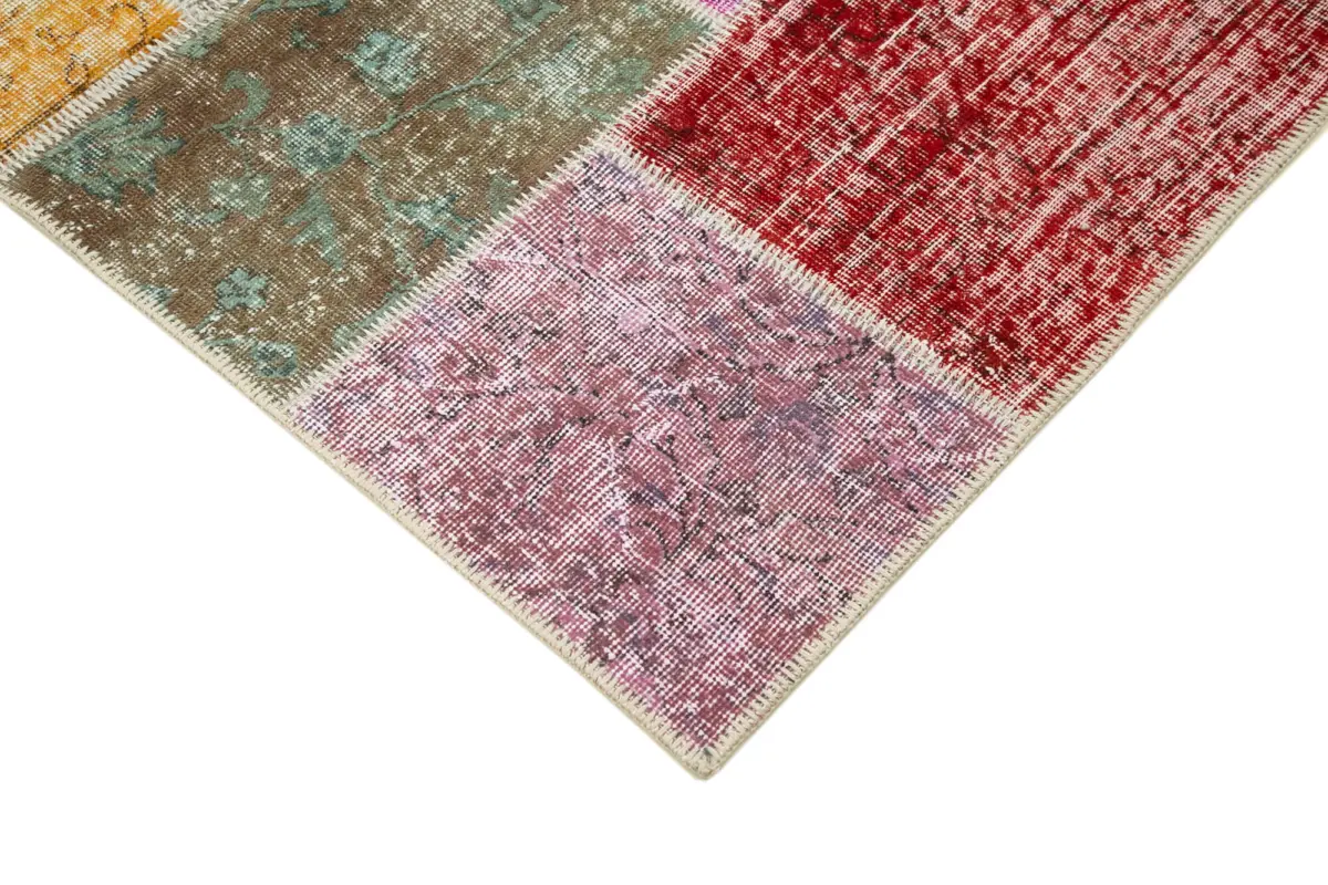 Patchwork Multi Pamuk Üzerine Yün El Dokuma Kilim-143x206 - Görsel 4