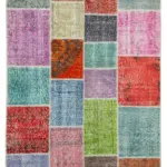 Patchwork Multi Pamuk Üzerine Yün El Dokuma Kilim-146x205